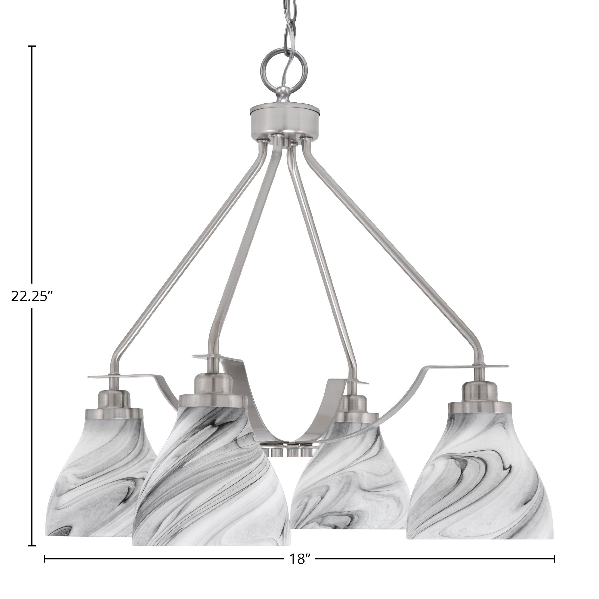 Odyssey Four Light Chandelier in Brushed Nickel with 6.25" Onyx Swirl Shade