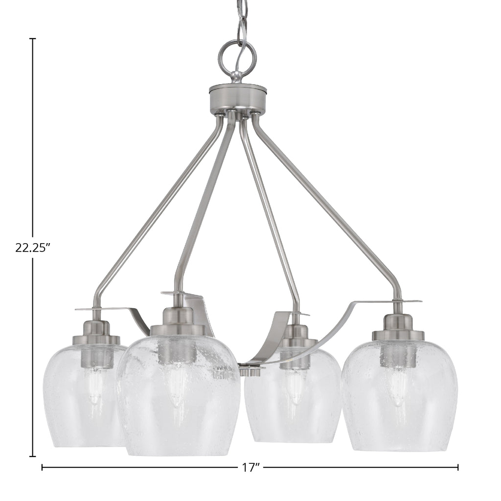 Odyssey Four Light Chandelier in Brushed Nickel with 6" Clear Bubble Shade