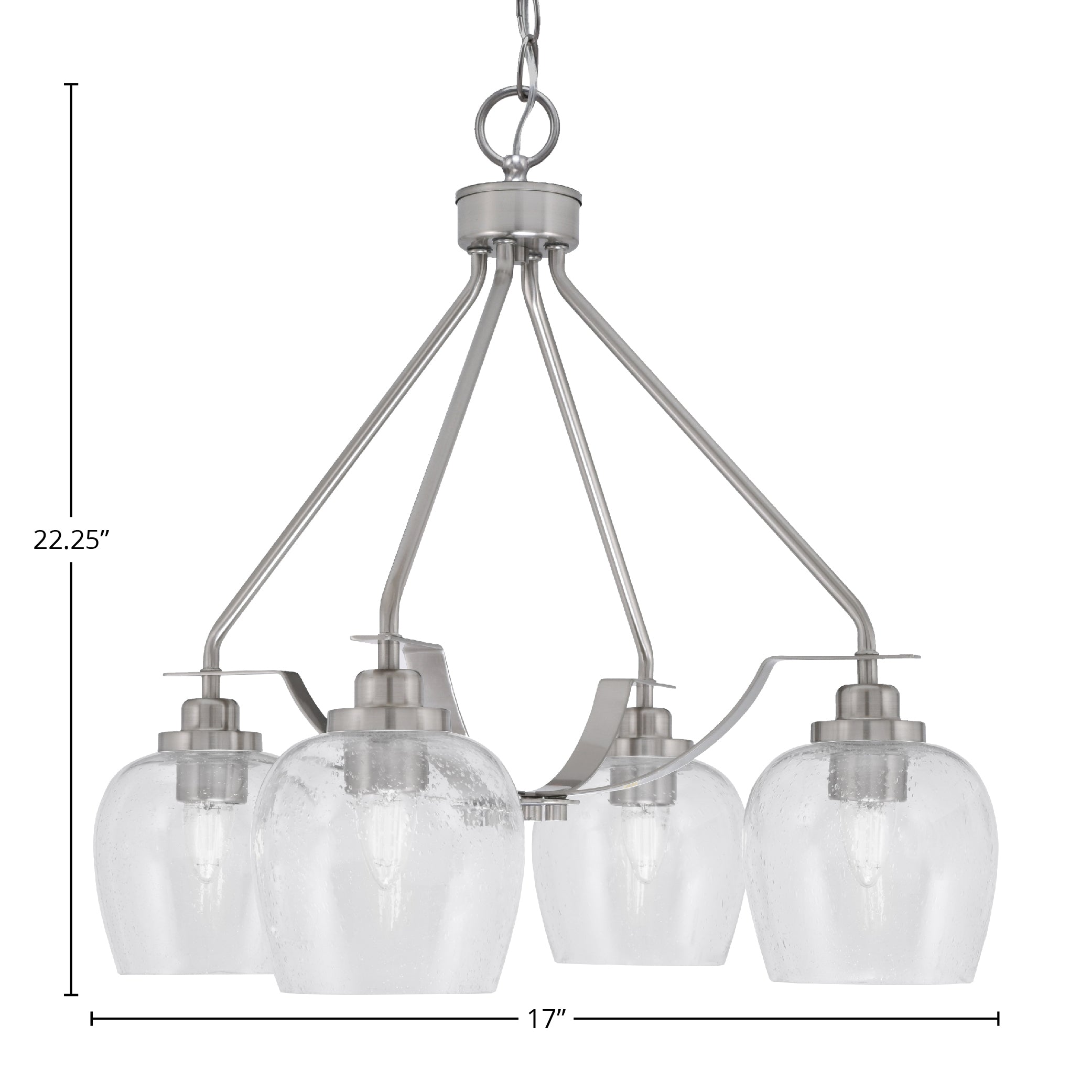 Odyssey Four Light Chandelier in Brushed Nickel with 6" Clear Bubble Shade