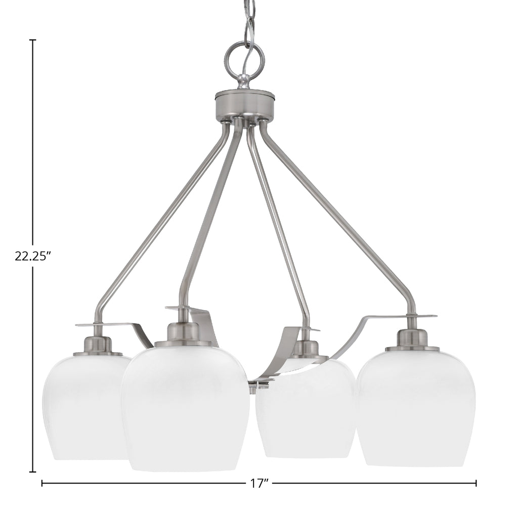 Odyssey Four Light Chandelier in Brushed Nickel with 6" White Marble Shade