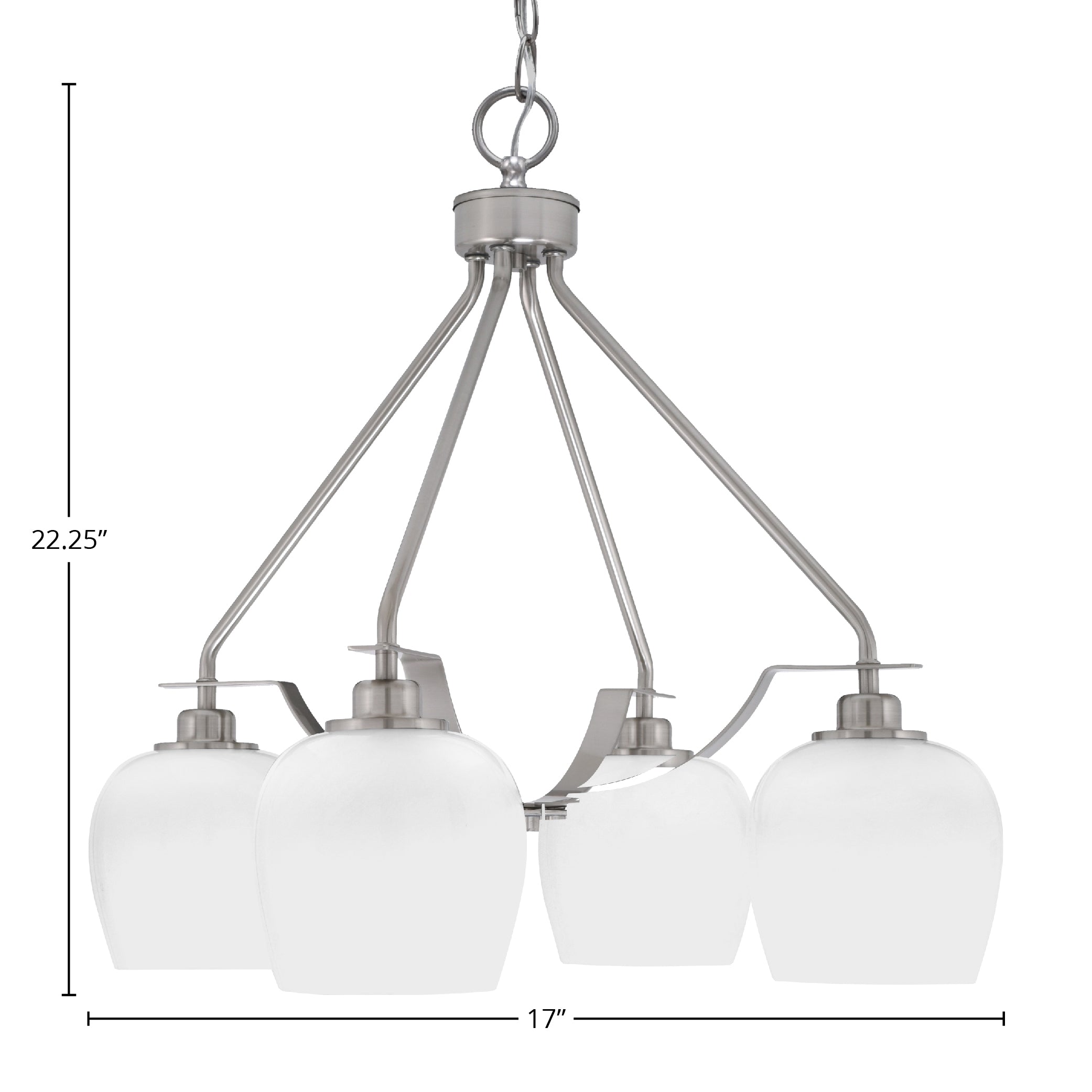 Odyssey Four Light Chandelier in Brushed Nickel with 6" White Marble Shade