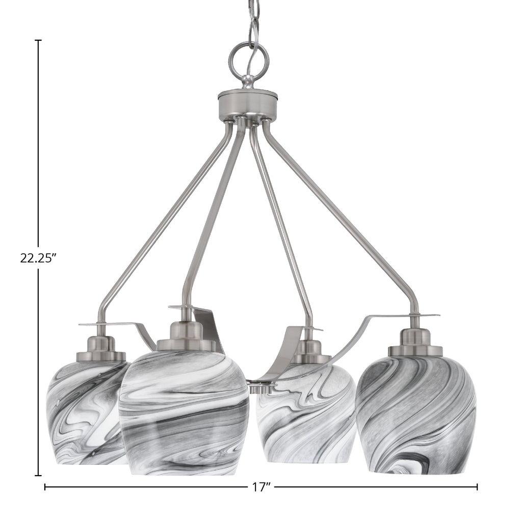 Odyssey Four Light Chandelier in Brushed Nickel with 6" Onyx Swirl Shade