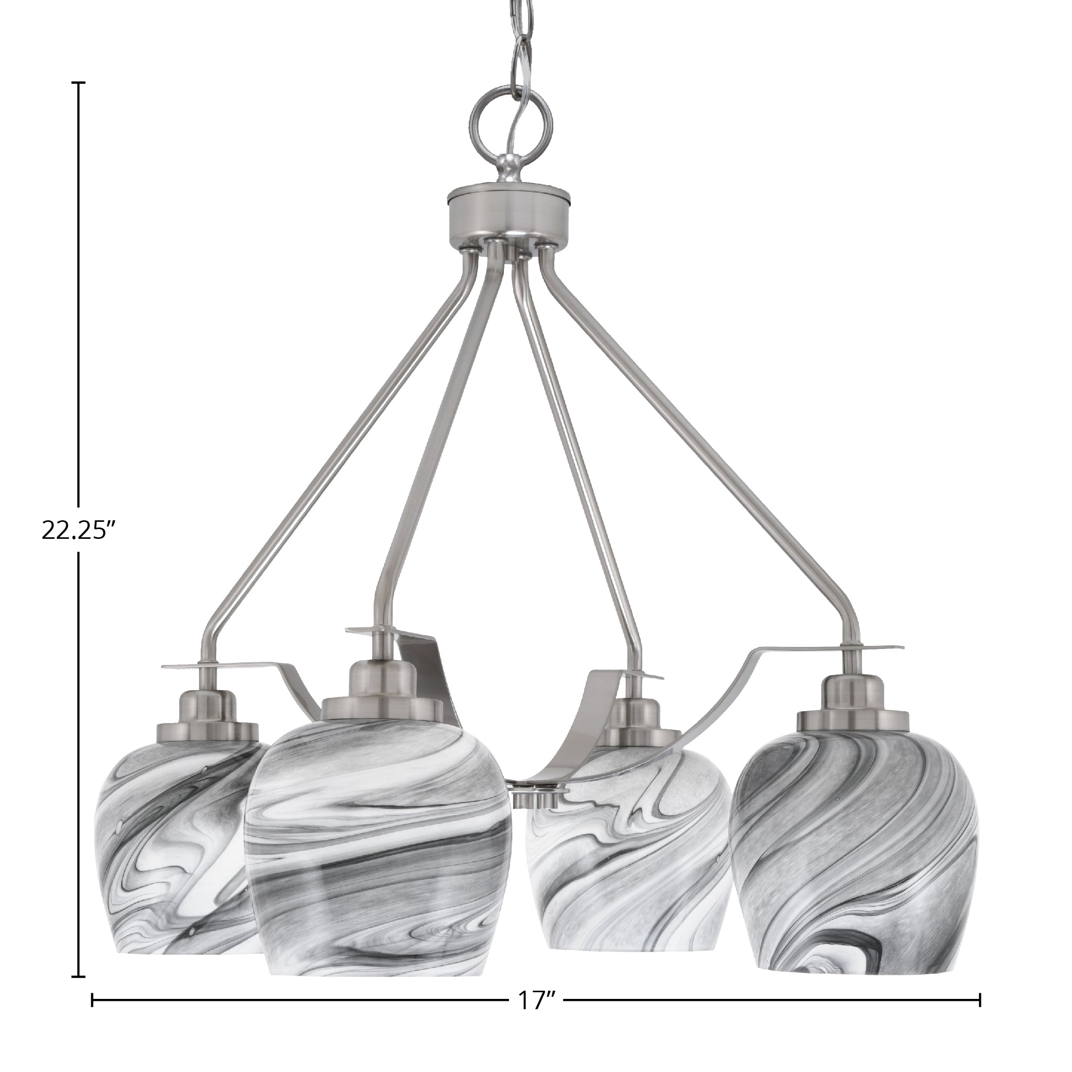 Odyssey Four Light Chandelier in Brushed Nickel with 6" Onyx Swirl Shade