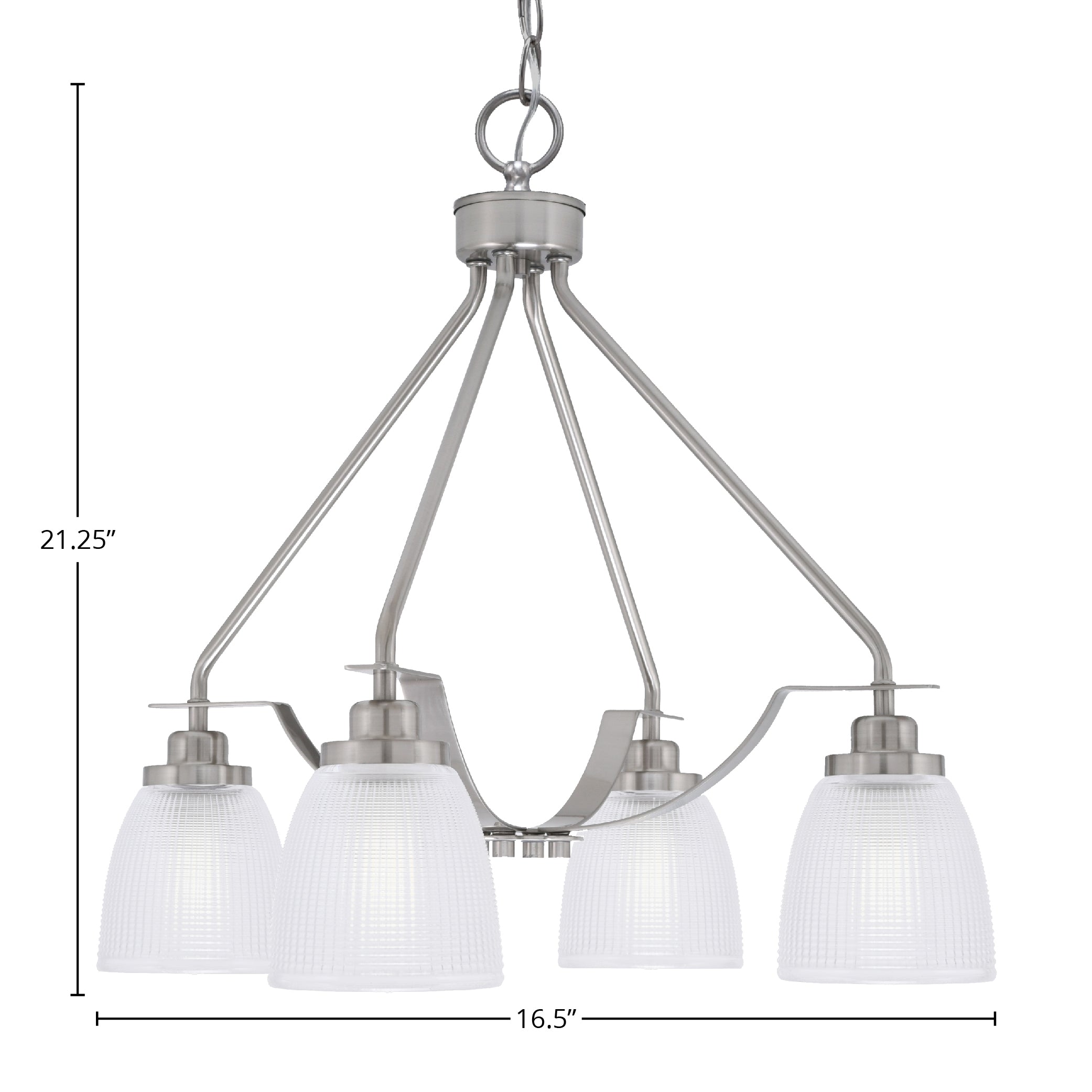 Odyssey Four Light Chandelier in Brushed Nickel with 5" Clear Ribbed Shade