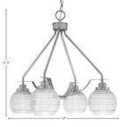Odyssey Four Light Chandelier in Brushed Nickel with 6" Clear Ribbed Shade
