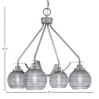 Odyssey Four Light Chandelier in Brushed Nickel with 6" Smoke Ribbed Shade