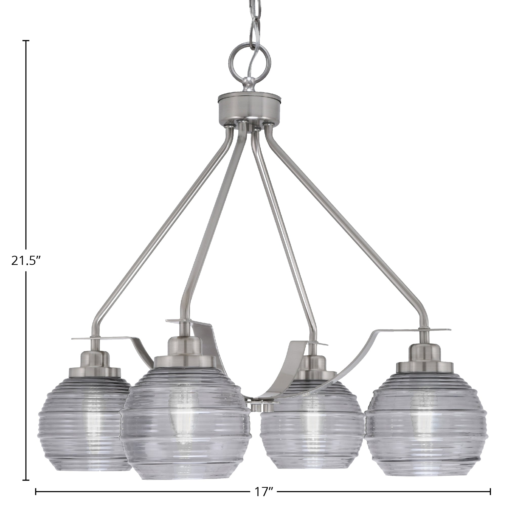 Odyssey Four Light Chandelier in Brushed Nickel with 6" Smoke Ribbed Shade