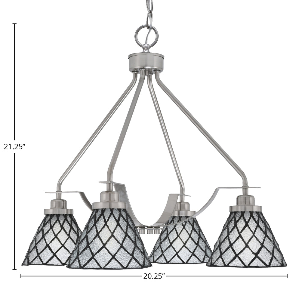 Odyssey Four Light Chandelier in Brushed Nickel with 7" Diamond Ice Art Glass Shade