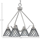 Odyssey Four Light Chandelier in Brushed Nickel with 7" Diamond Ice Art Glass Shade