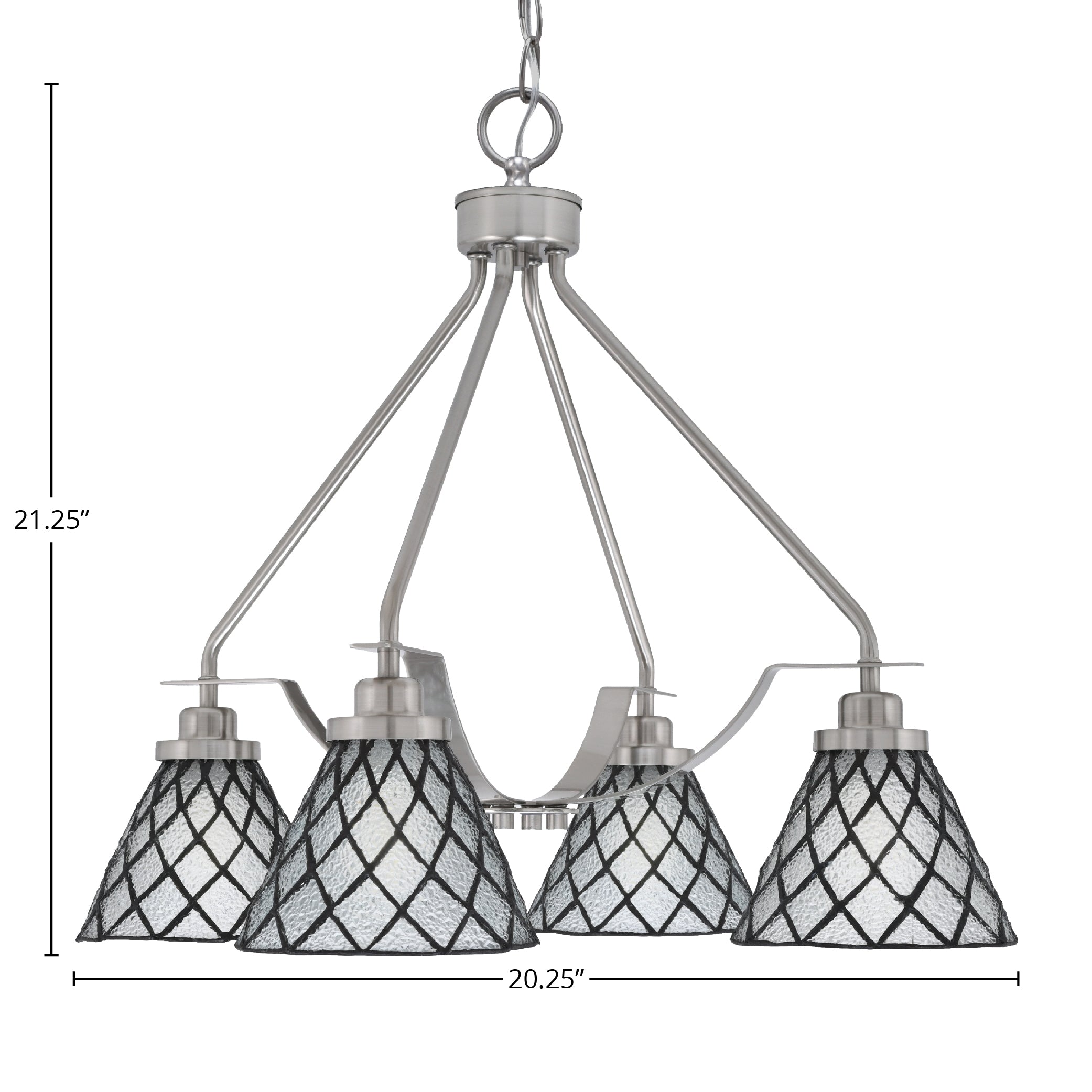 Odyssey Four Light Chandelier in Brushed Nickel with 7" Diamond Ice Art Glass Shade