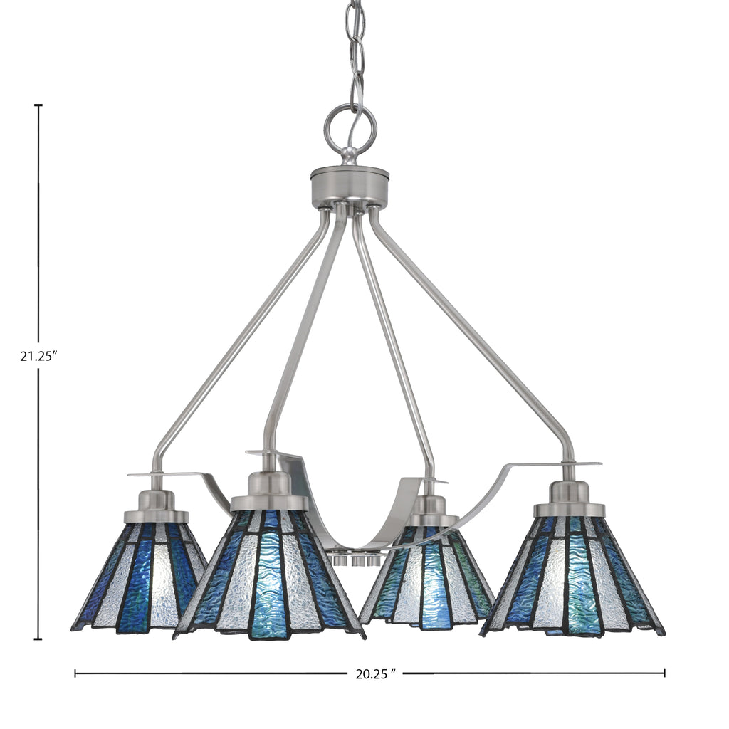 Odyssey Four Light Chandelier in Brushed Nickel with 7" Sea Ice Art Glass Shade