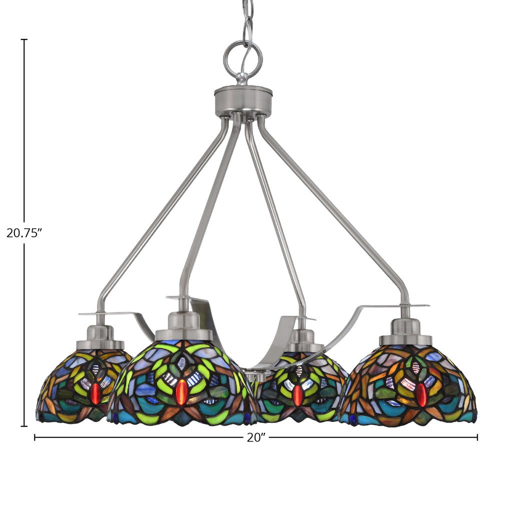 Odyssey Four Light Chandelier in Brushed Nickel with 7" Kaleidoscope Art Glass Shade