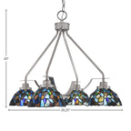 Odyssey Four Light Chandelier in Brushed Nickel with 7" Blue Mosaic Art Glass Shade