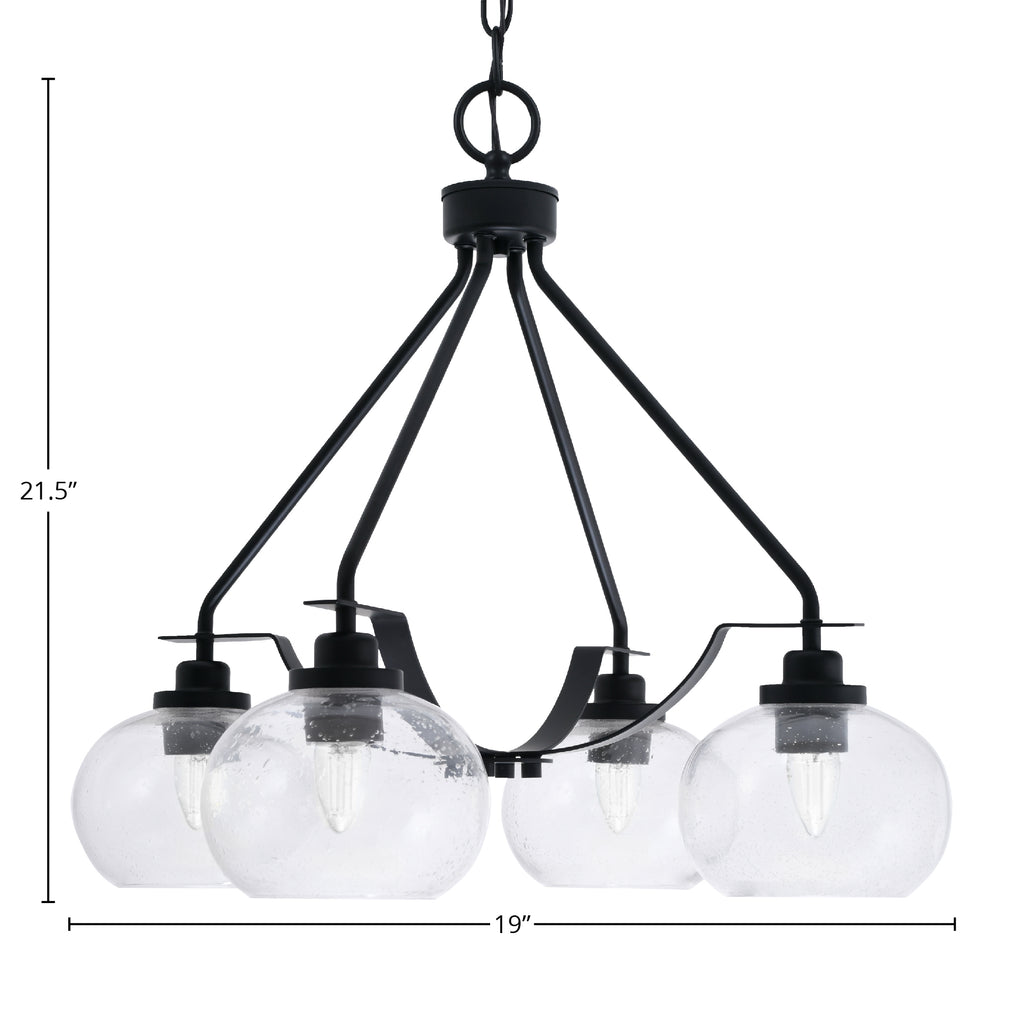 Odyssey Four Light Chandelier in Matte Black with 7" Clear Bubble Shade