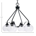Odyssey Four Light Chandelier in Matte Black with 7" Clear Bubble Shade