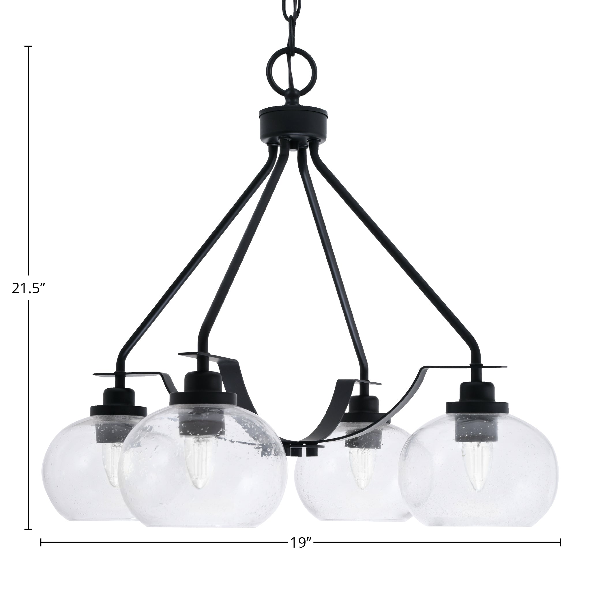 Odyssey Four Light Chandelier in Matte Black with 7" Clear Bubble Shade