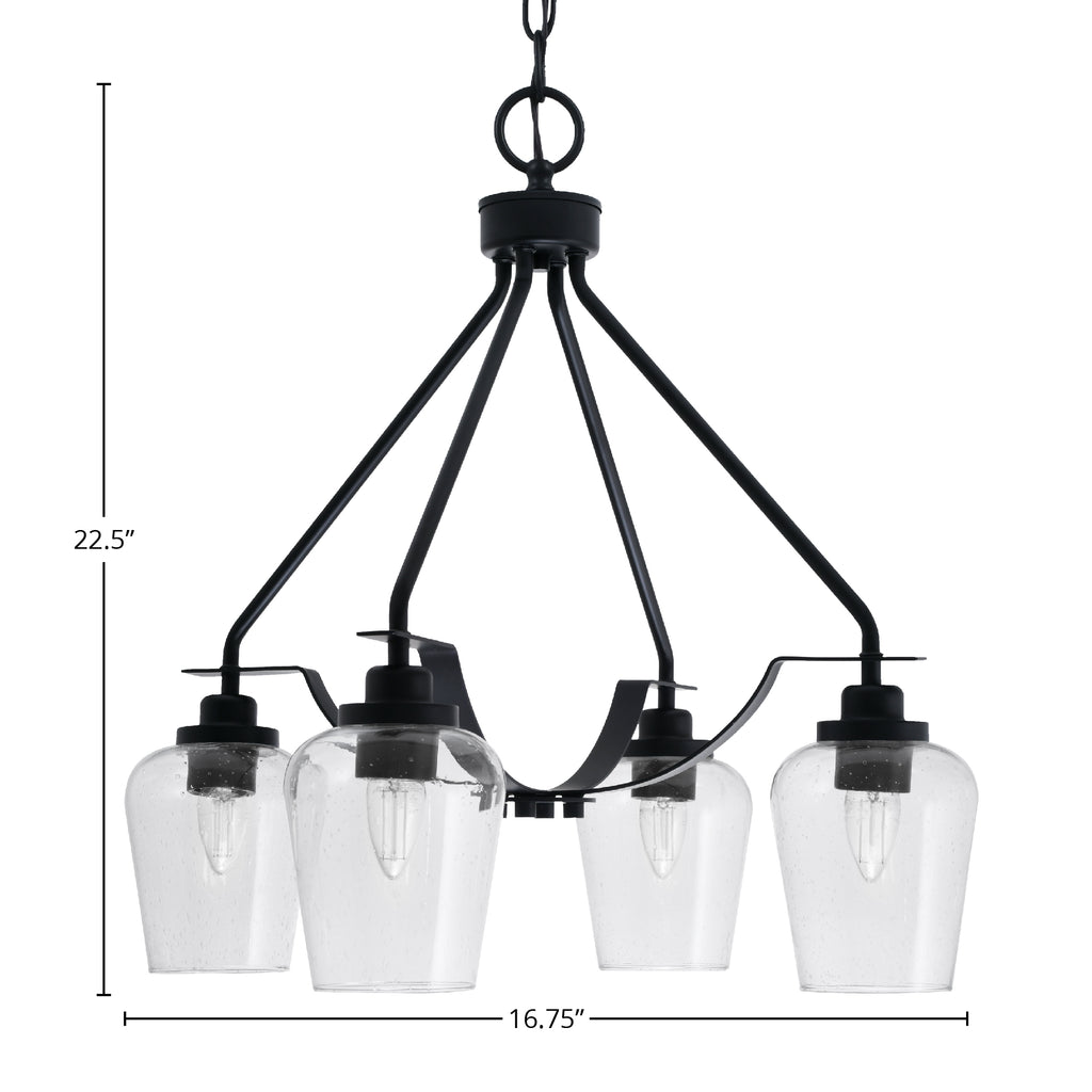 Odyssey Four Light Chandelier in Matte Black with 5" Clear Bubble Shade