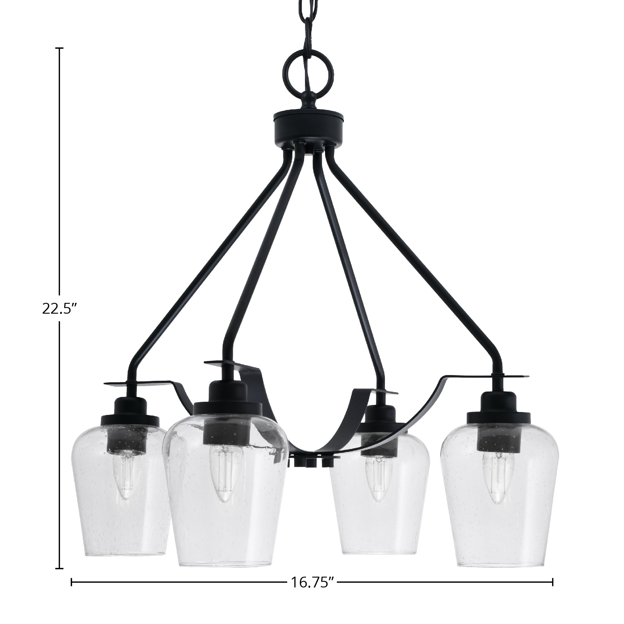 Odyssey Four Light Chandelier in Matte Black with 5" Clear Bubble Shade