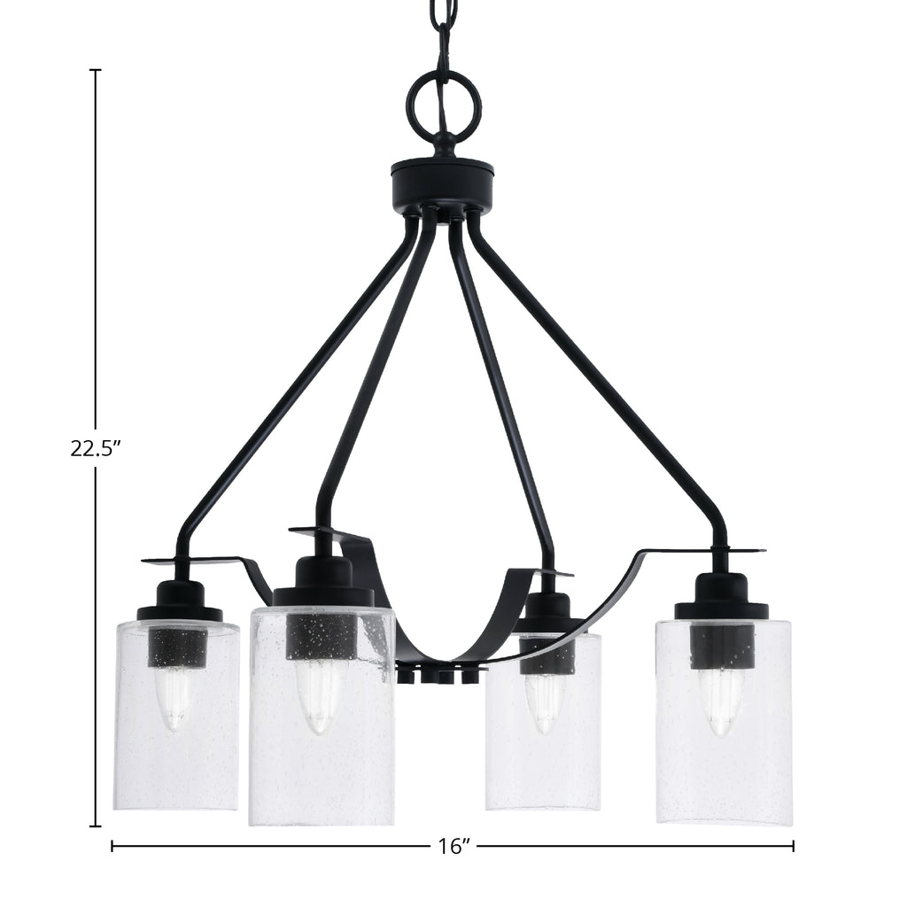 Odyssey Four Light Chandelier in Matte Black with 4" Clear Bubble Shade