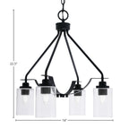 Odyssey Four Light Chandelier in Matte Black with 4" Clear Bubble Shade