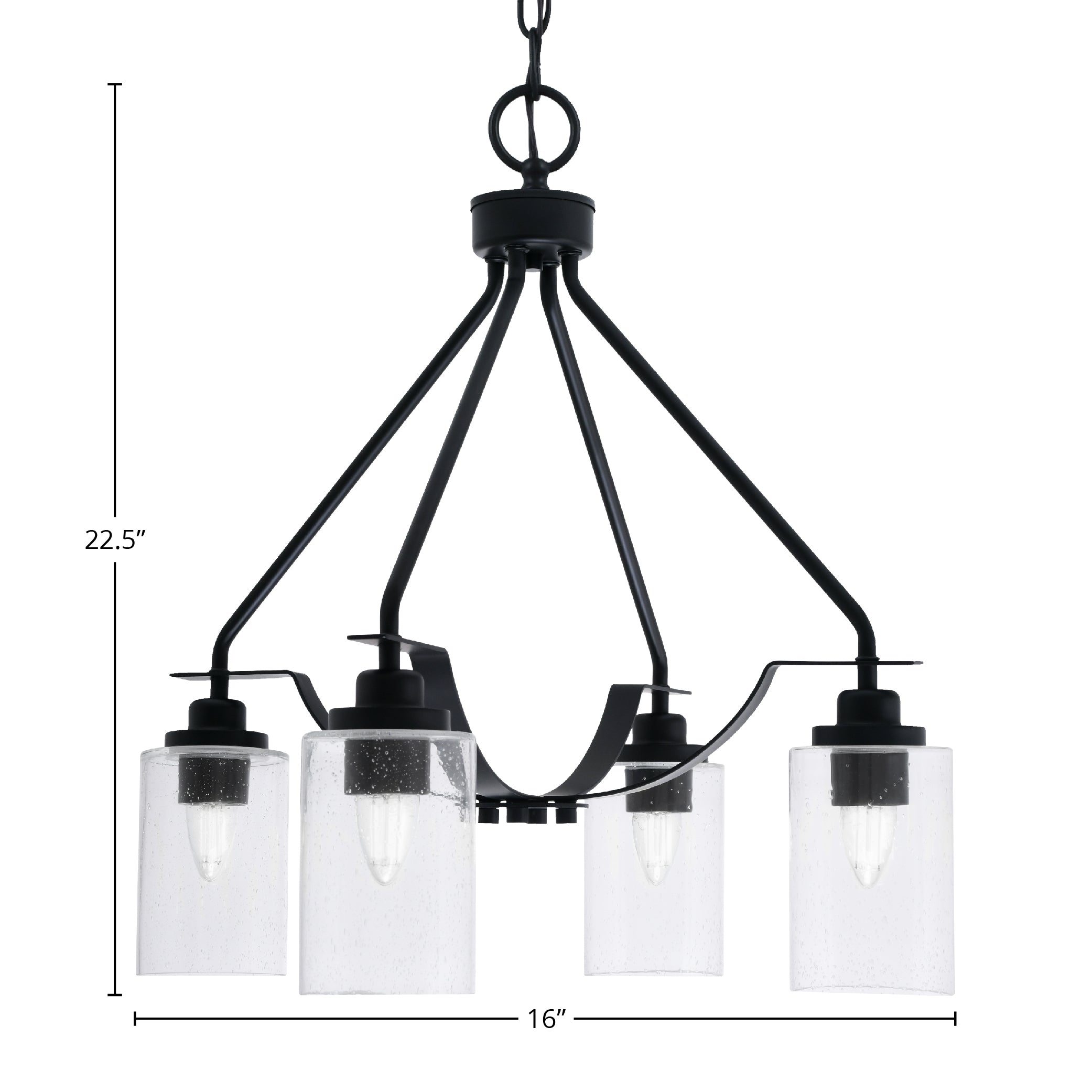 Odyssey Four Light Chandelier in Matte Black with 4" Clear Bubble Shade