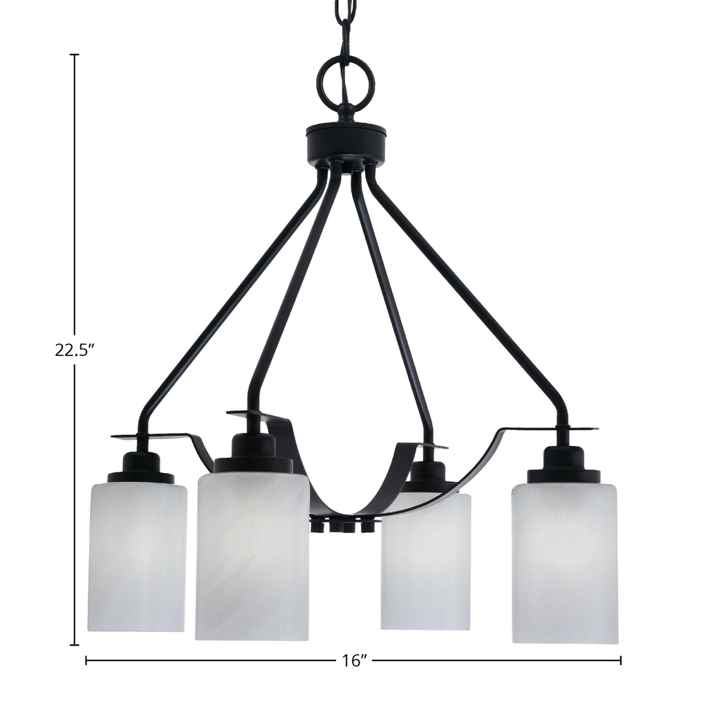 Odyssey Four Light Chandelier in Matte Black with 4" White Marble Shade