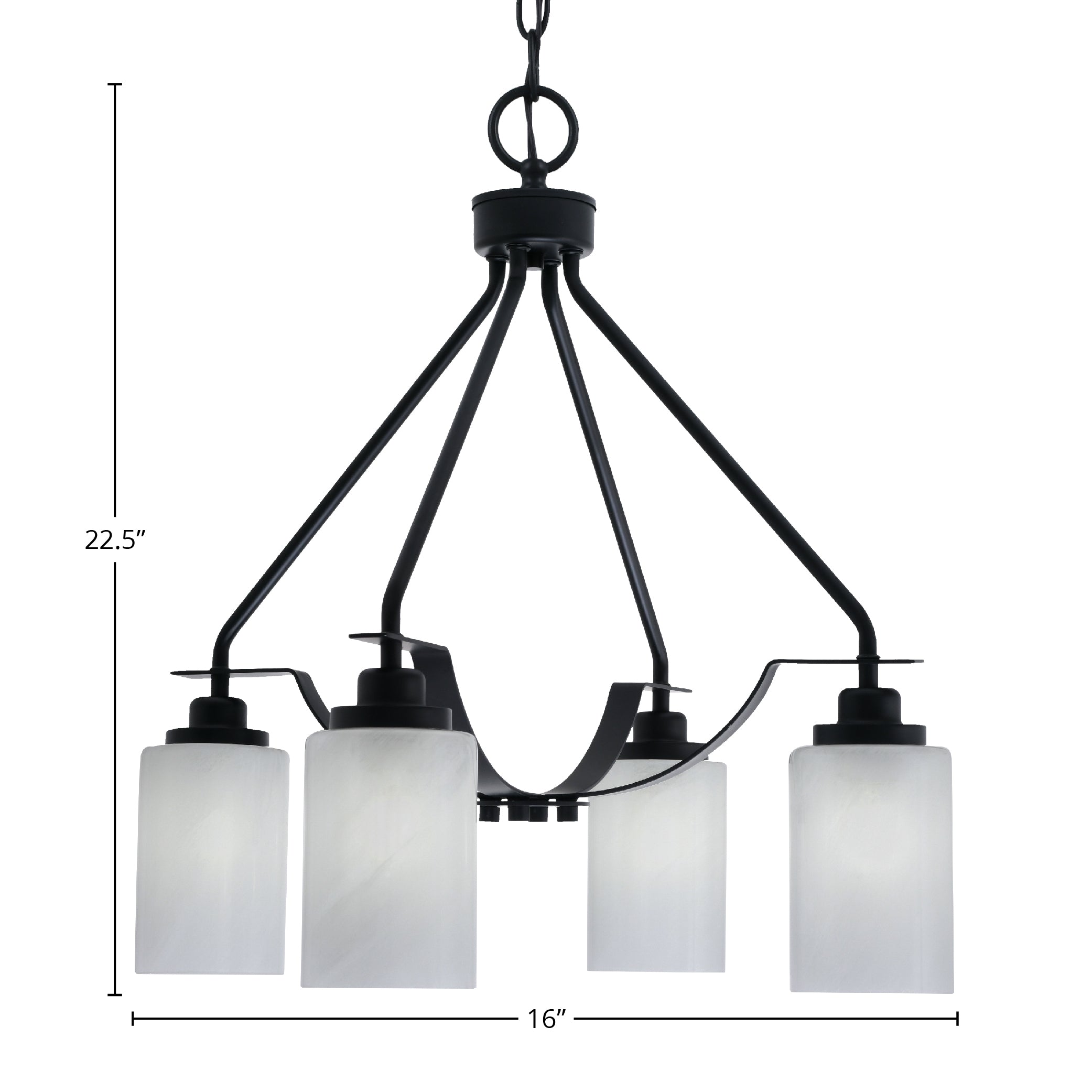 Odyssey Four Light Chandelier in Matte Black with 4" White Marble Shade