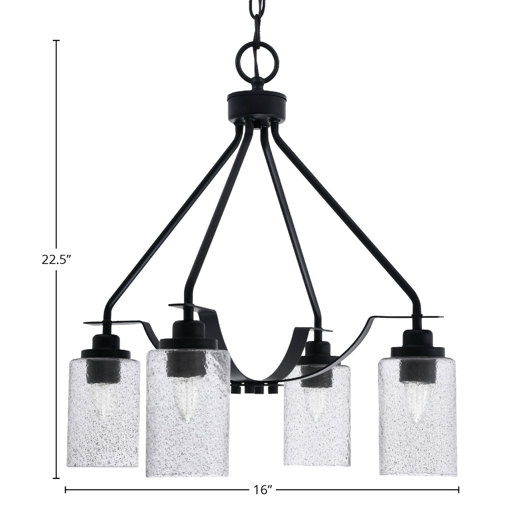 Odyssey Four Light Chandelier in Matte Black with 4" Smoke Bubble Shade