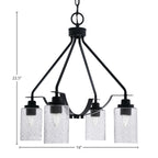 Odyssey Four Light Chandelier in Matte Black with 4" Smoke Bubble Shade