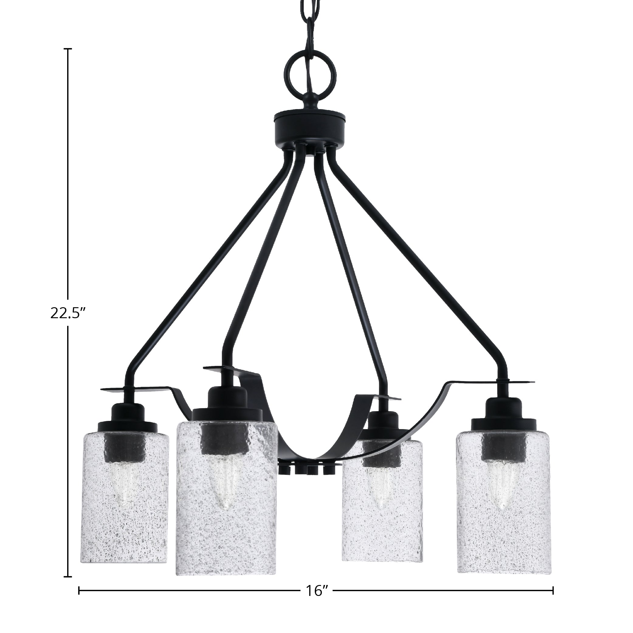 Odyssey Four Light Chandelier in Matte Black with 4" Smoke Bubble Shade