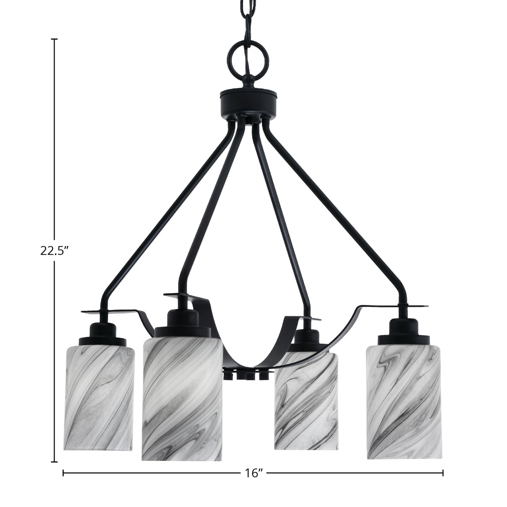 Odyssey Four Light Chandelier in Matte Black with 4" Onyx Swirl Shade