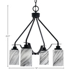 Odyssey Four Light Chandelier in Matte Black with 4" Onyx Swirl Shade