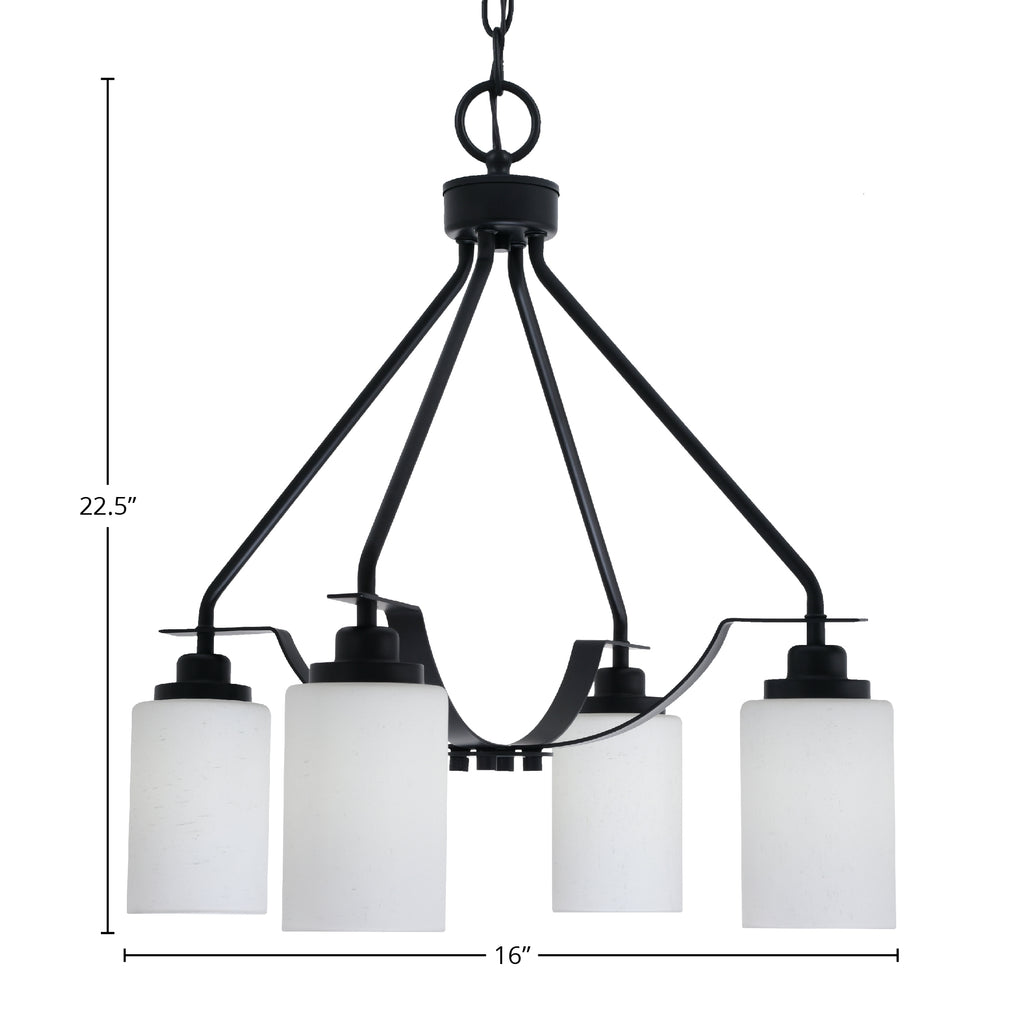 Odyssey Four Light Chandelier in Matte Black with 4" White Muslin Shade