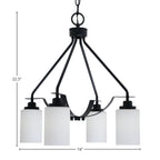 Odyssey Four Light Chandelier in Matte Black with 4" White Muslin Shade