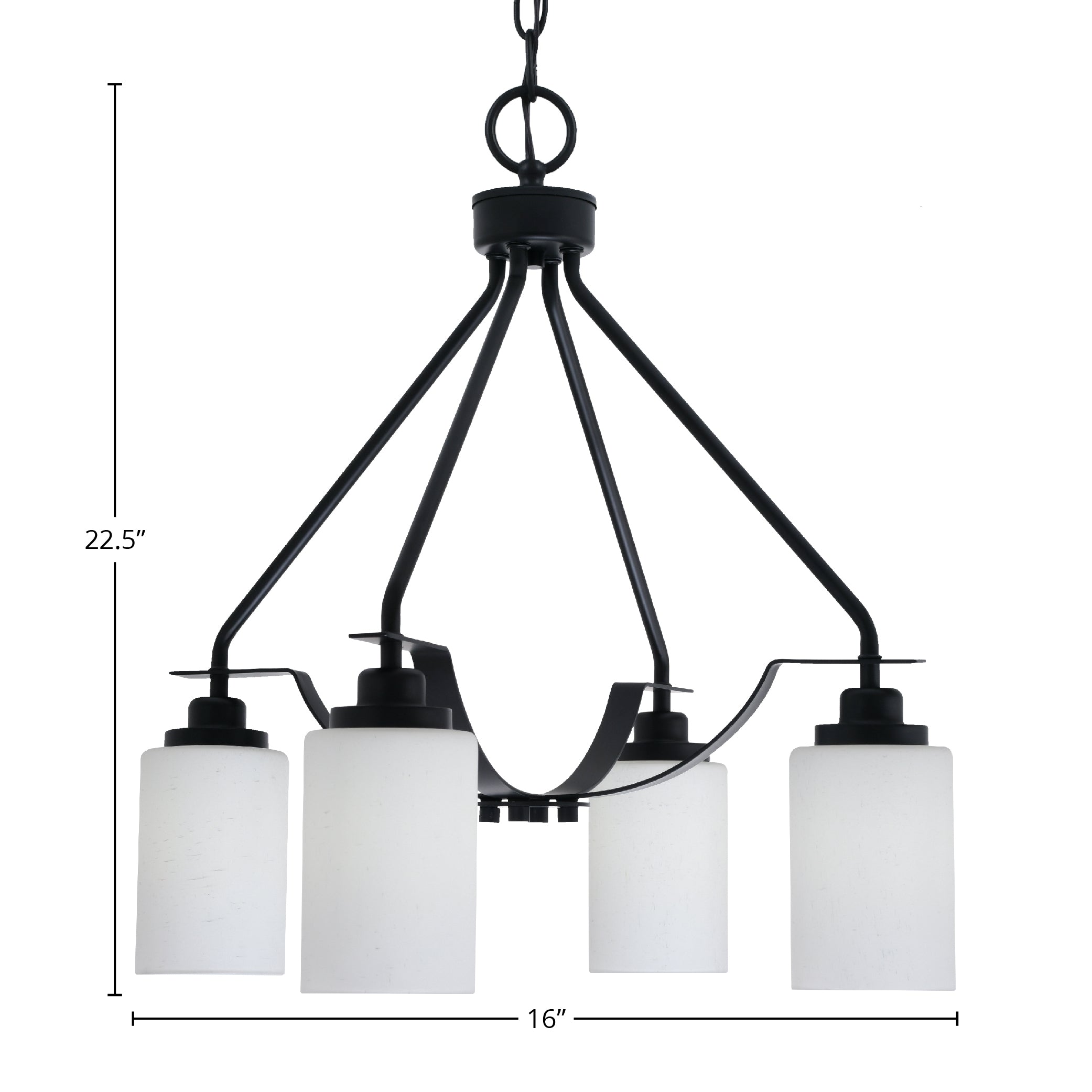 Odyssey Four Light Chandelier in Matte Black with 4" White Muslin Shade