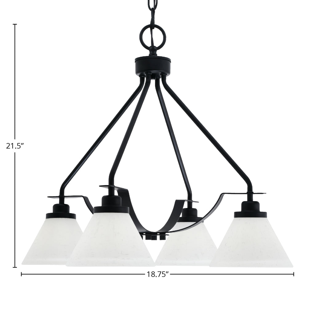 Odyssey Four Light Chandelier in Matte Black with 7" White Muslin Shade