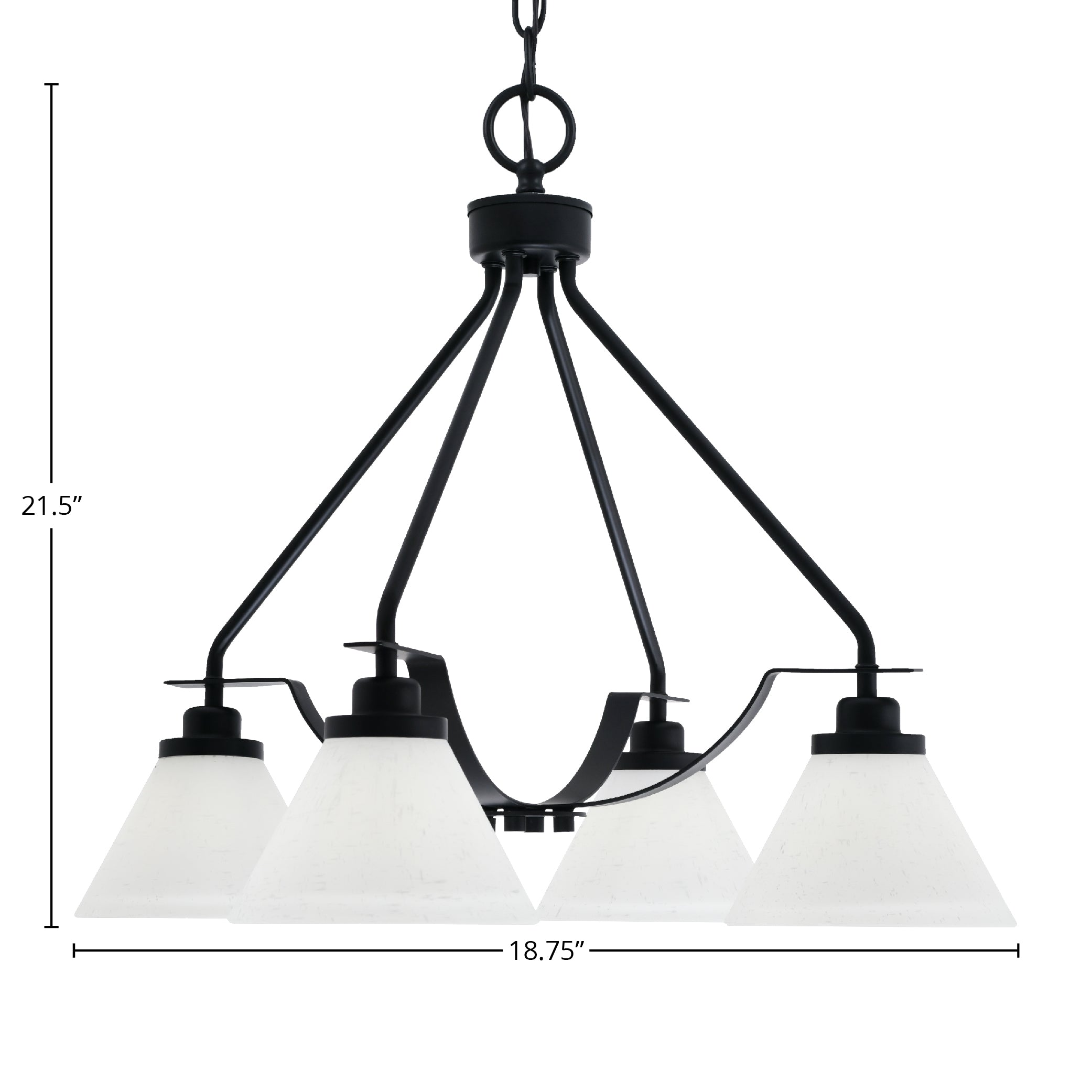 Odyssey Four Light Chandelier in Matte Black with 7" White Muslin Shade