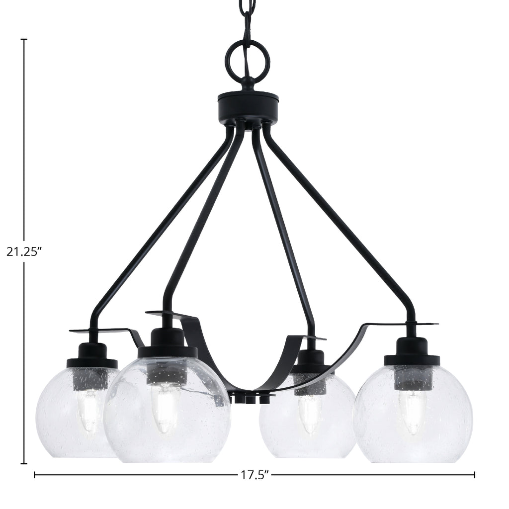 Odyssey Four Light Chandelier in Matte Black with 5.75" Clear Bubble Shade