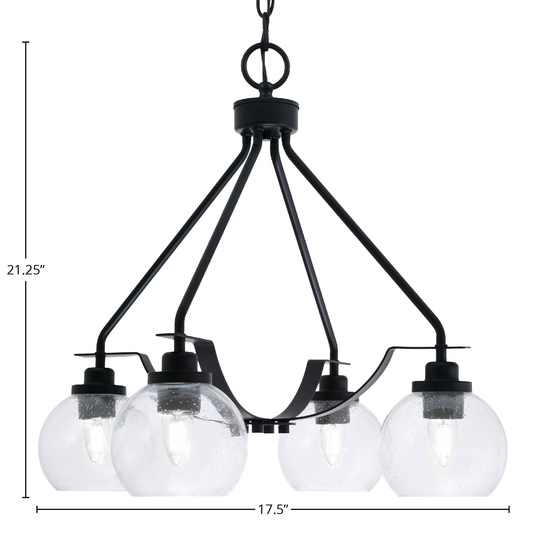 Odyssey Four Light Chandelier in Matte Black with 5.75" Clear Bubble Shade