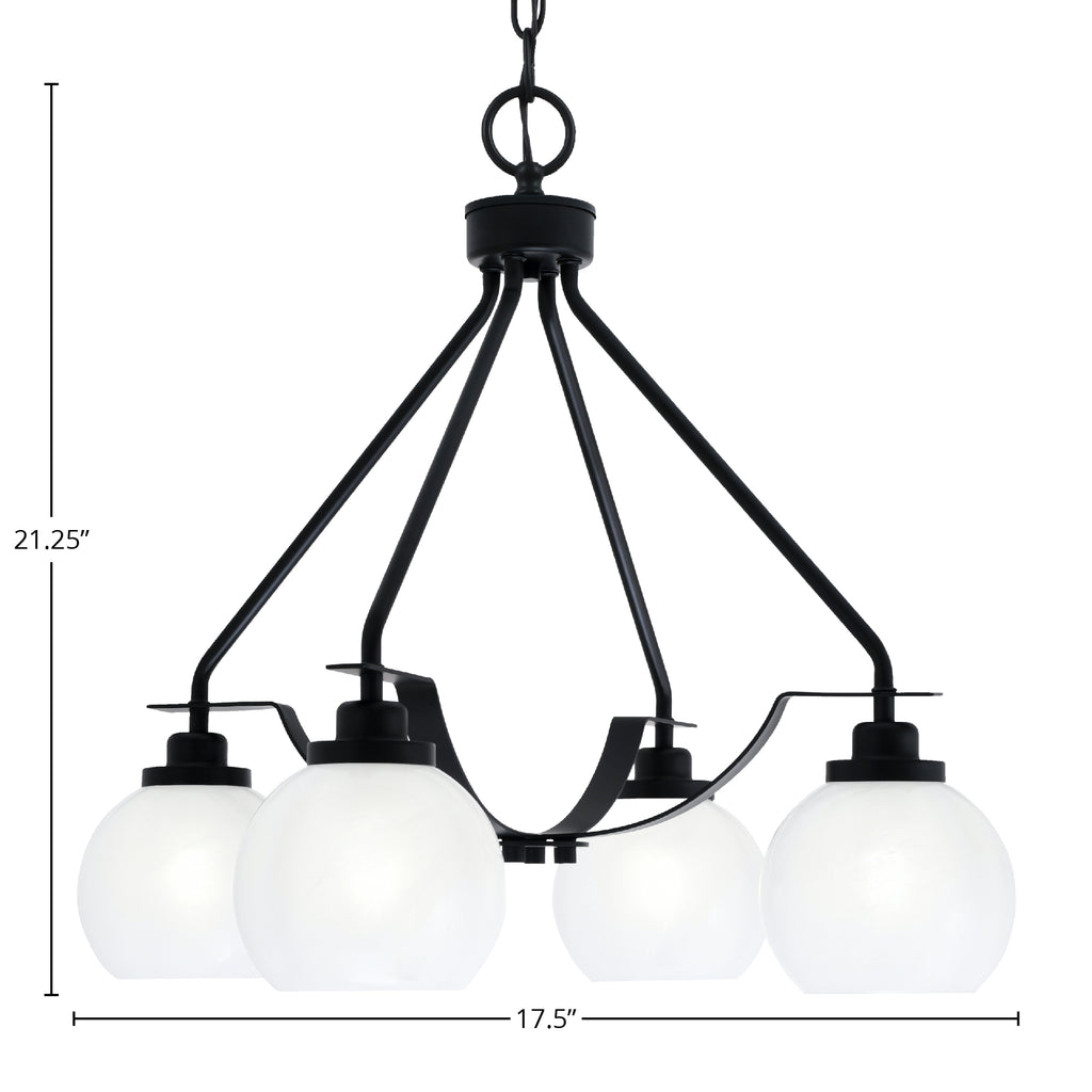 Odyssey Four Light Chandelier in Matte Black with 5.75" White Marble Shade