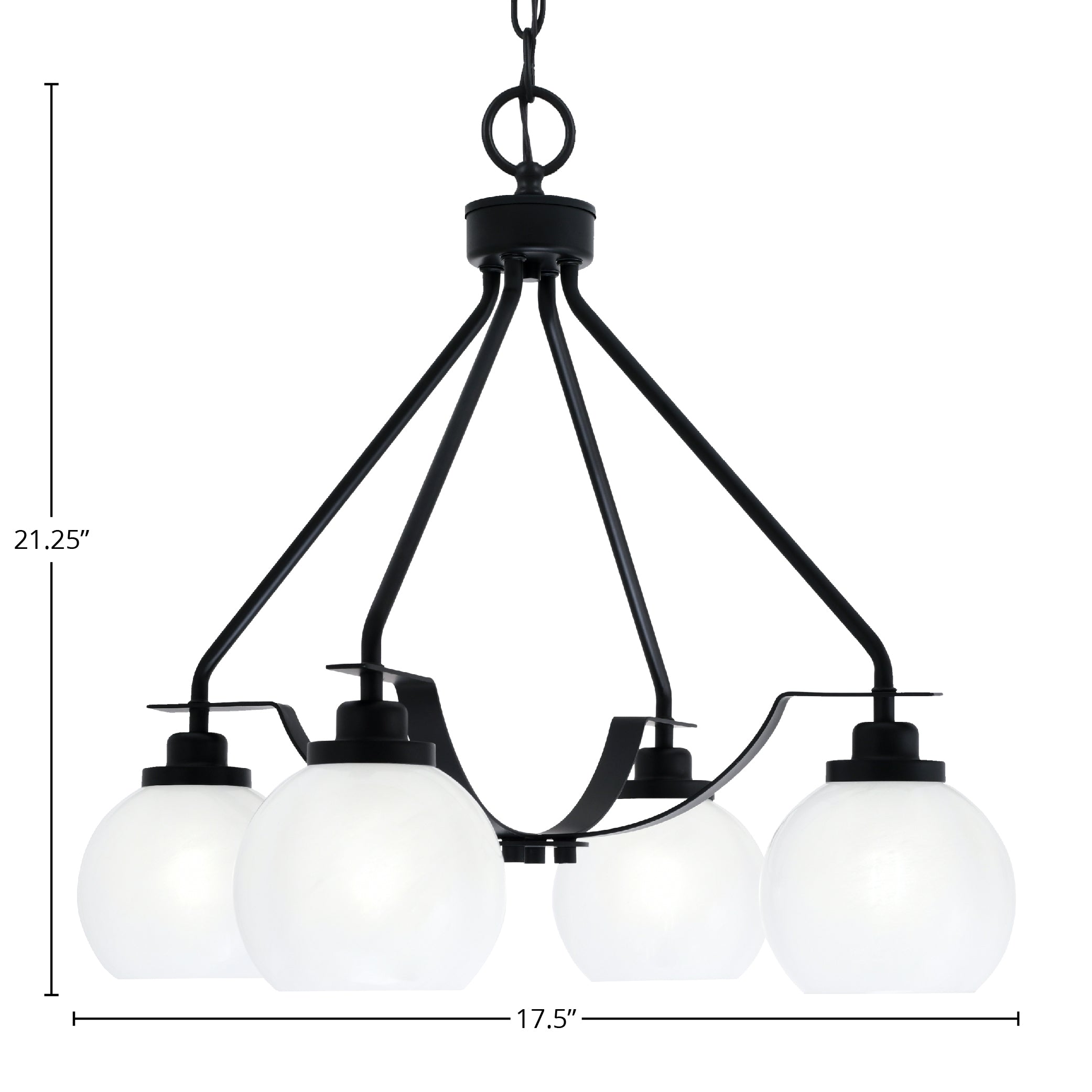 Odyssey Four Light Chandelier in Matte Black with 5.75" White Marble Shade