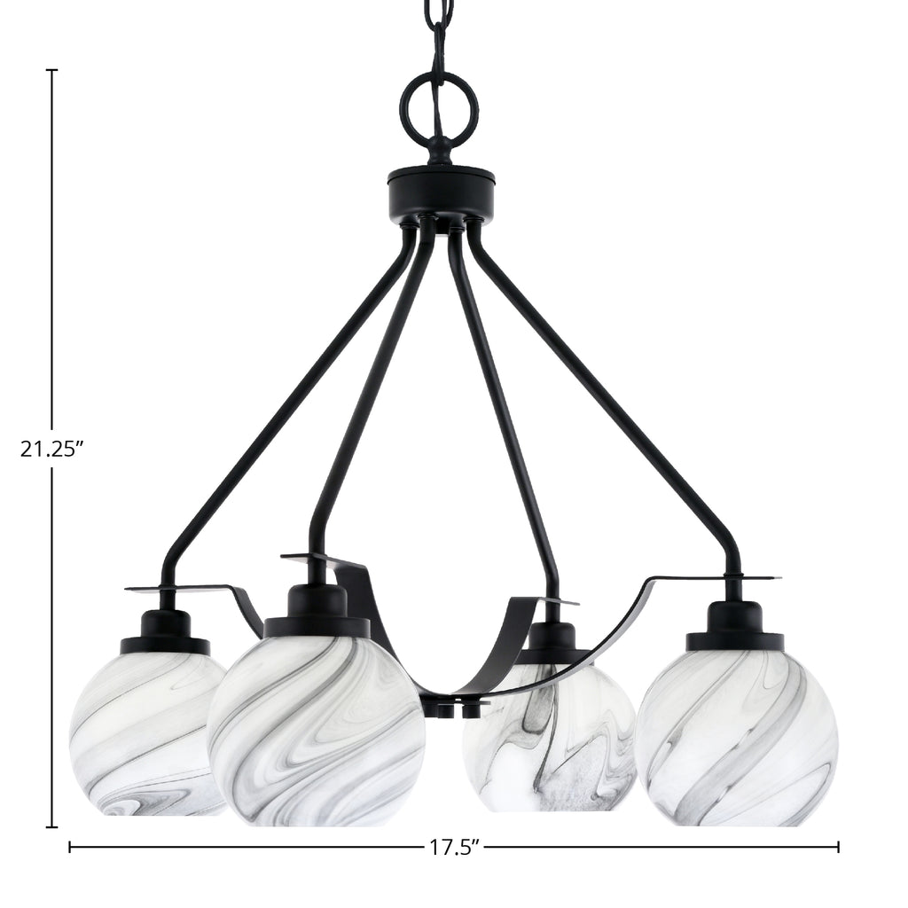 Odyssey Four Light Chandelier in Matte Black with 5.75" Onyx Swirl Shade
