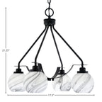 Odyssey Four Light Chandelier in Matte Black with 5.75" Onyx Swirl Shade