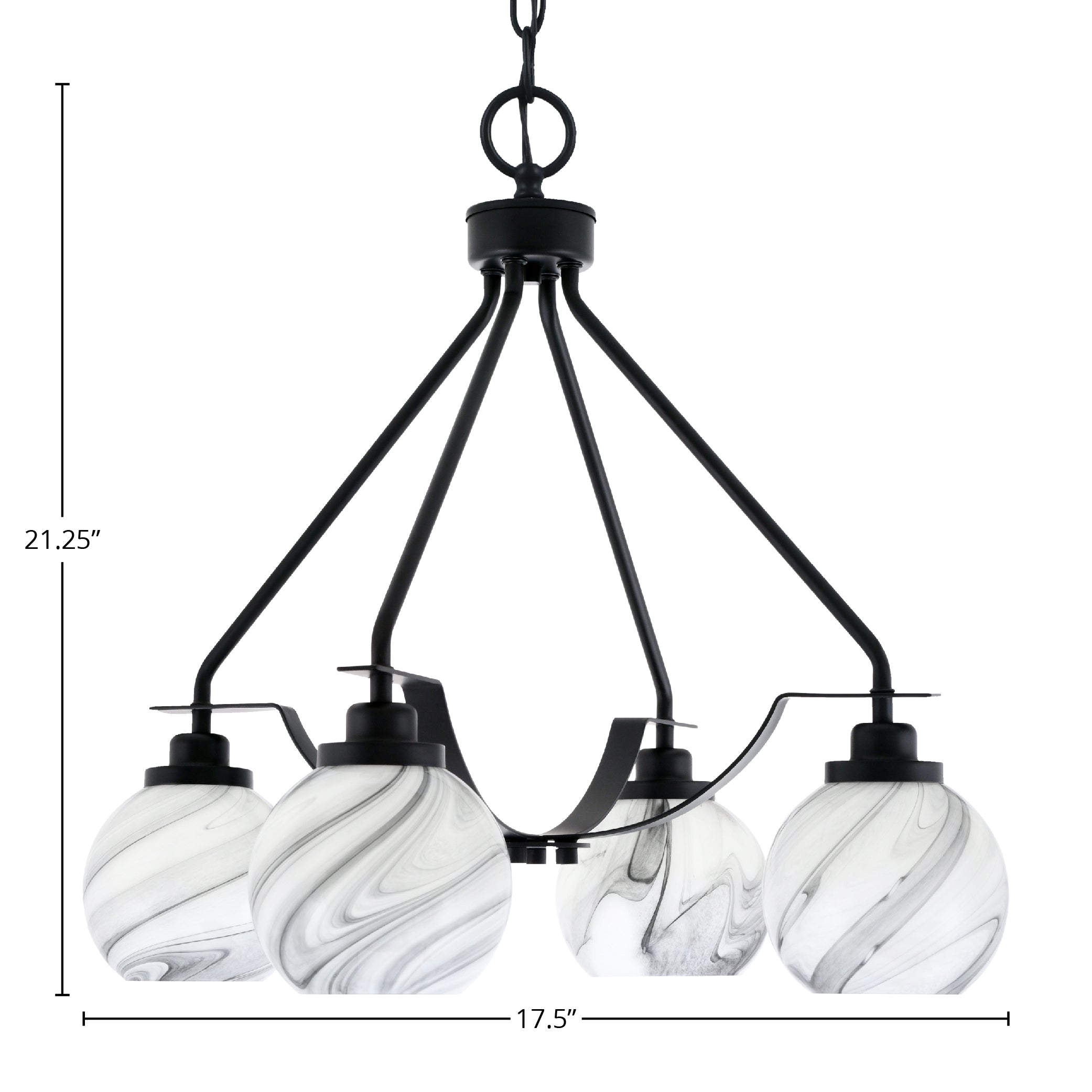 Odyssey Four Light Chandelier in Matte Black with 5.75" Onyx Swirl Shade