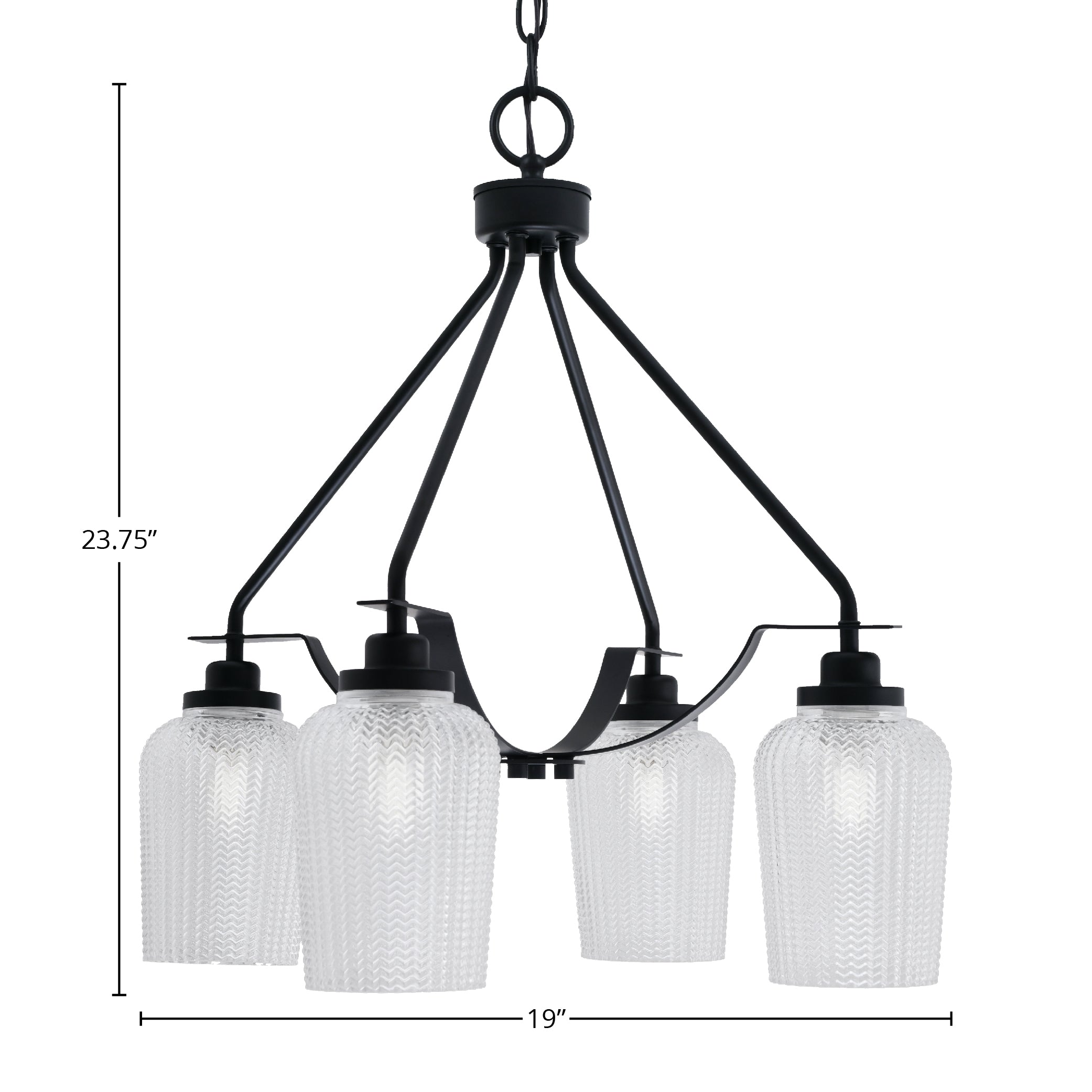 Odyssey Four Light Chandelier in Matte Black with 5" Clear Textured Shade