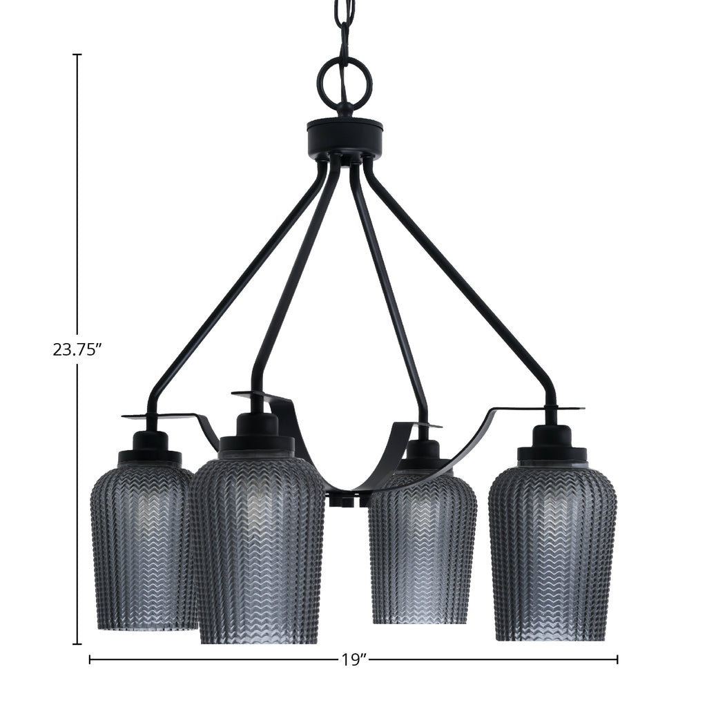 Odyssey Four Light Chandelier in Matte Black with 5" Smoke Textured Shade