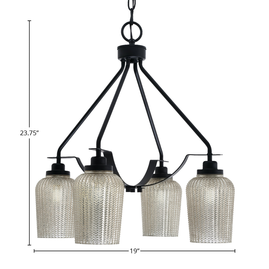 Odyssey Four Light Chandelier in Matte Black with 5" Silver Textured Shade
