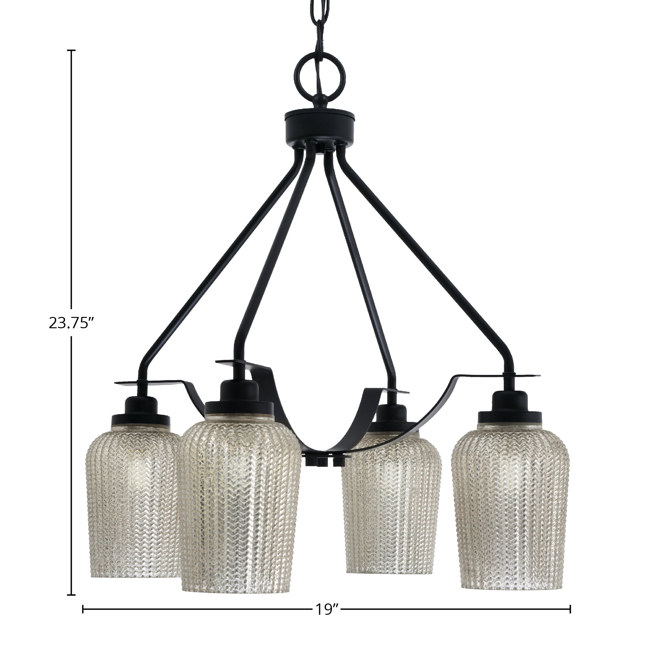Odyssey Four Light Chandelier in Matte Black with 5" Silver Textured Shade