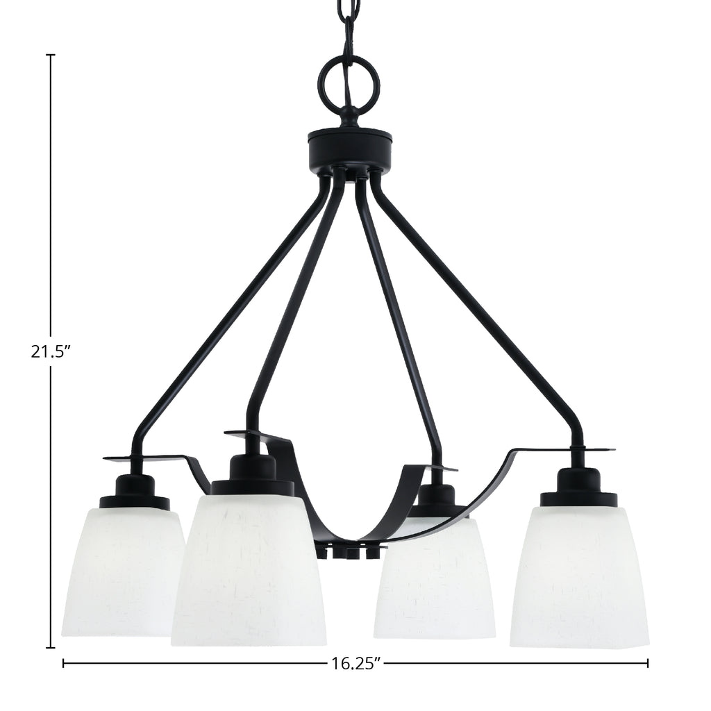 Odyssey Four Light Chandelier in Matte Black with 4.5" Square White Muslin Shade