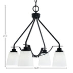 Odyssey Four Light Chandelier in Matte Black with 4.5" Square White Muslin Shade